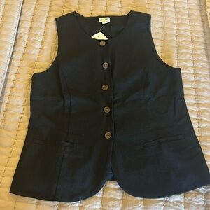 J Crew Factory Linen Button Front Vest 10 Black NWT Blouse Shirt Top CK483